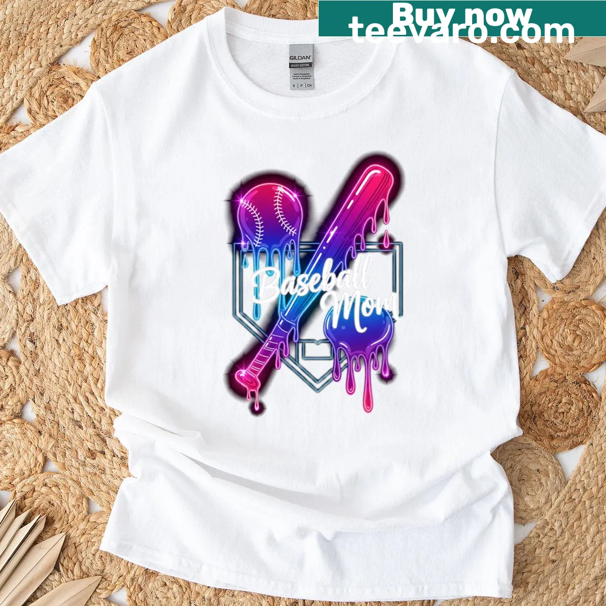 Whimsical baseball and ice cream graphic with a humorous mom message — on a men's t-shirt