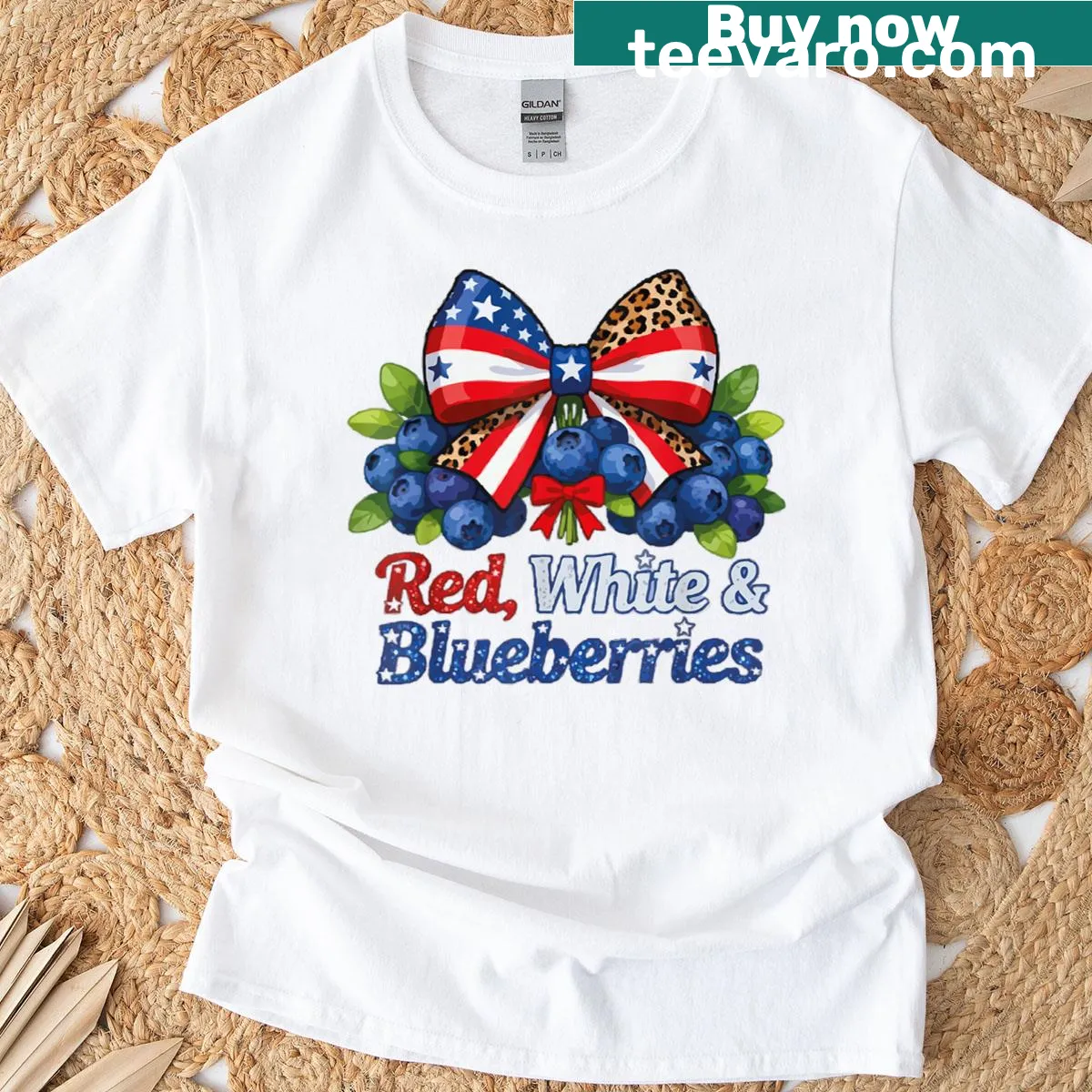 Patriotic T-shirt with funny red, white, and blueberries graphic — on a men's t-shirt