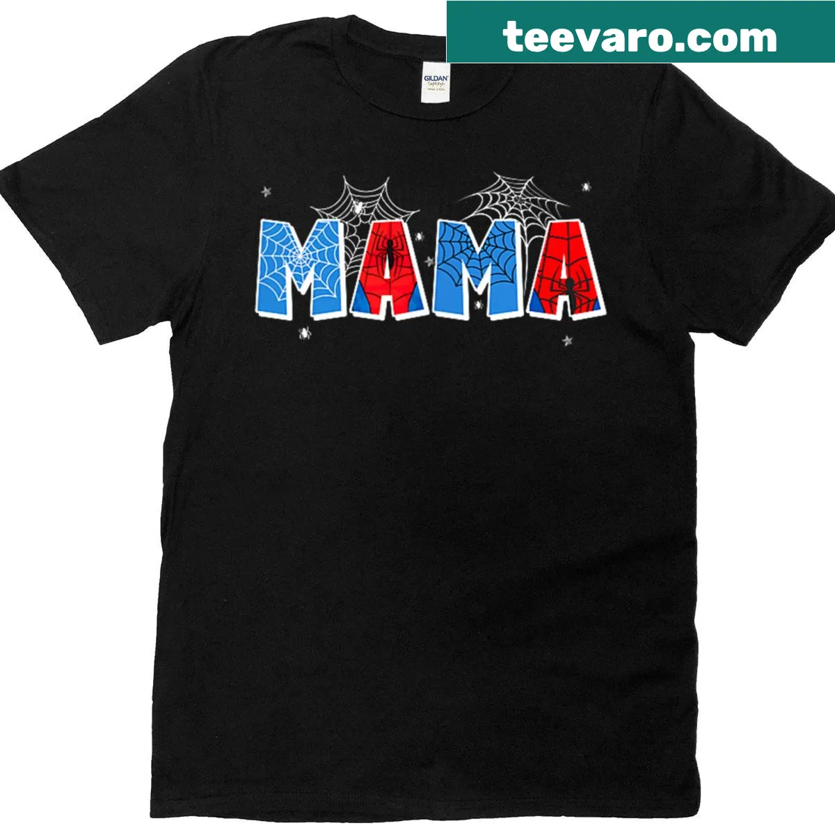 Funny Mama t-shirt with spider web graphic — on a men's t-shirt