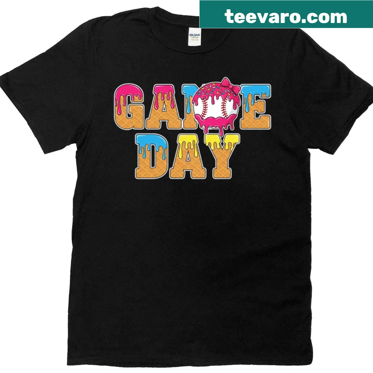Fun baseball-themed T-shirt with ice cream graphic — on a men's t-shirt