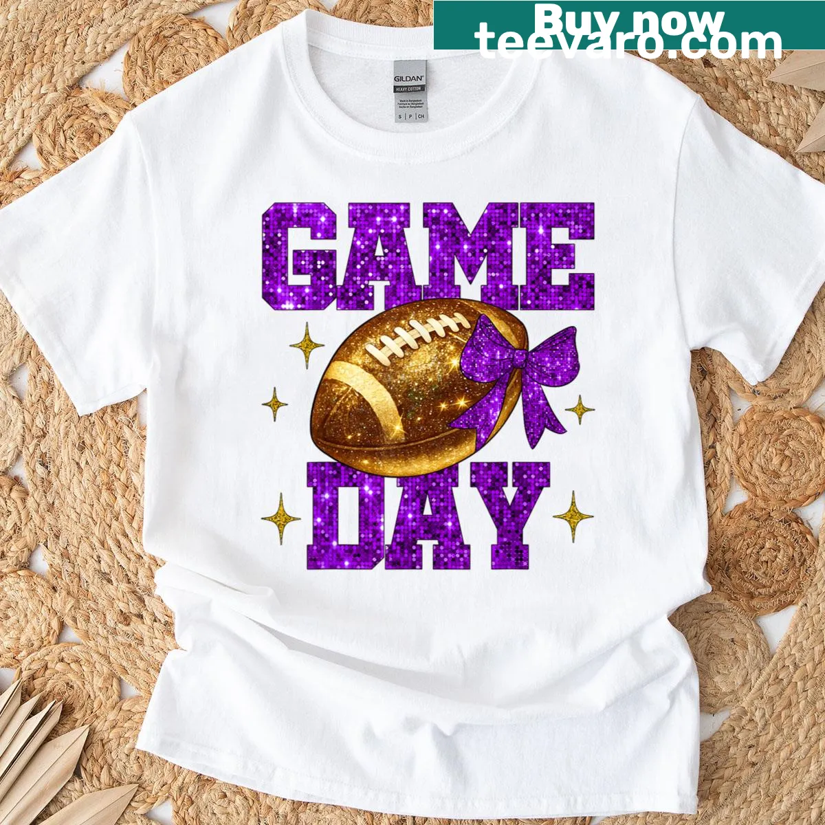 Cheer Mom Game Day T-shirt with football bow graphic — on a men's t-shirt