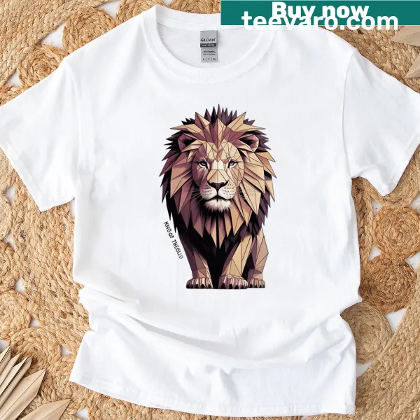 Geometric lion design T-shirt inspired by origami art