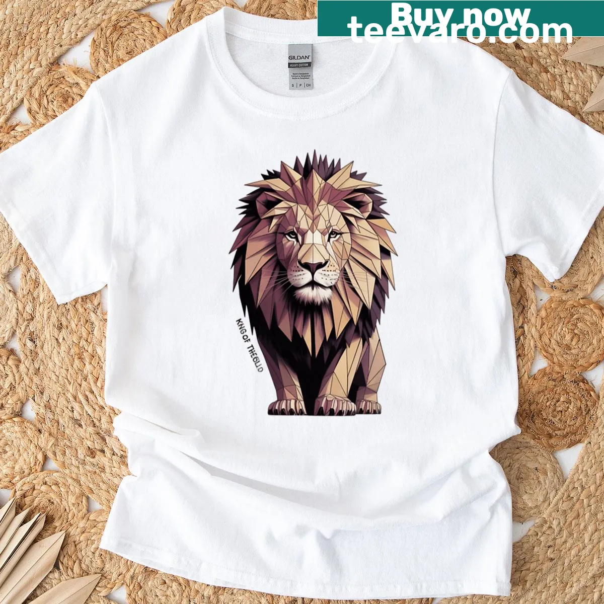 Geometric lion design T-shirt inspired by origami art — on a men's t-shirt