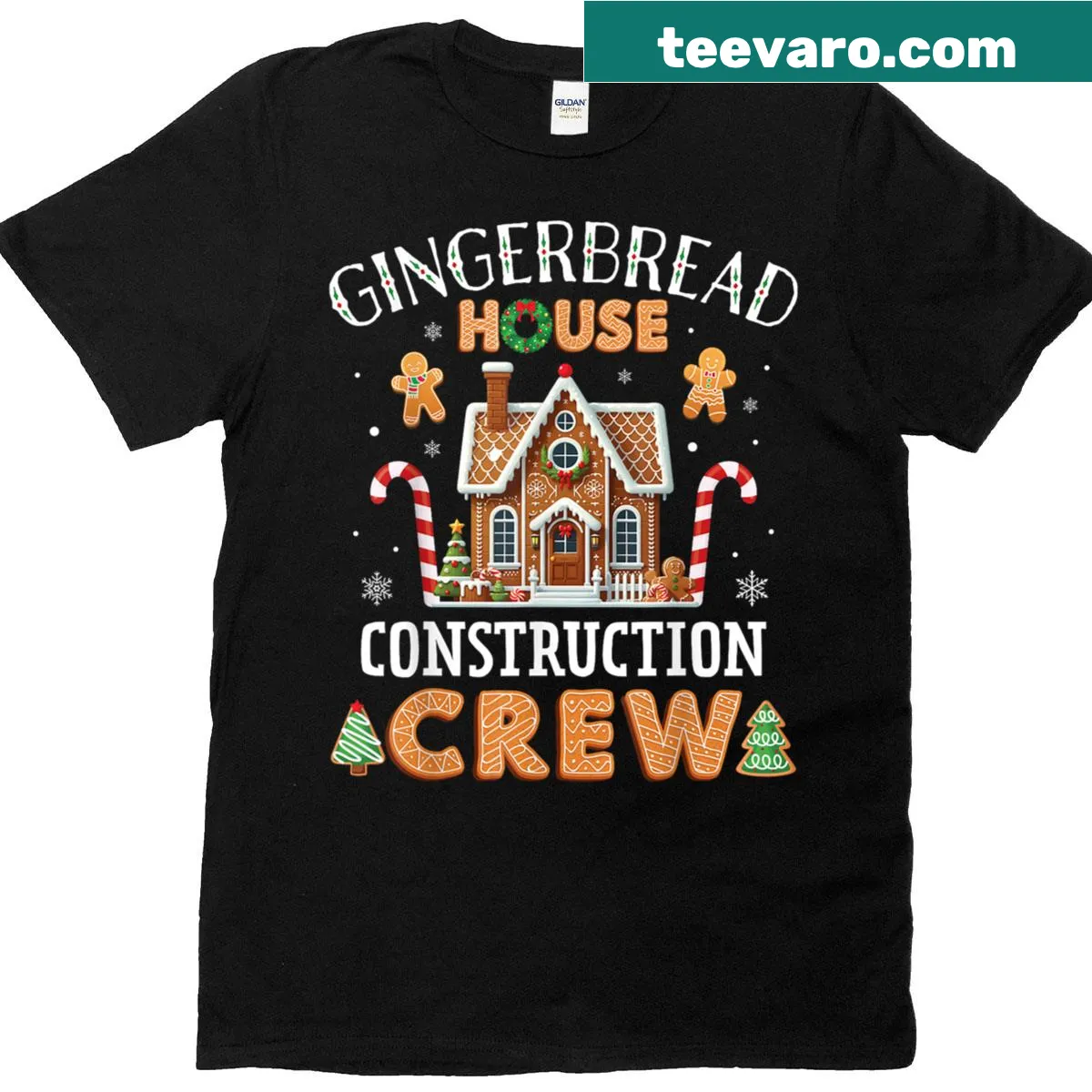 Gingerbread house themed matching T-shirt for kids and adults — on a men's t-shirt