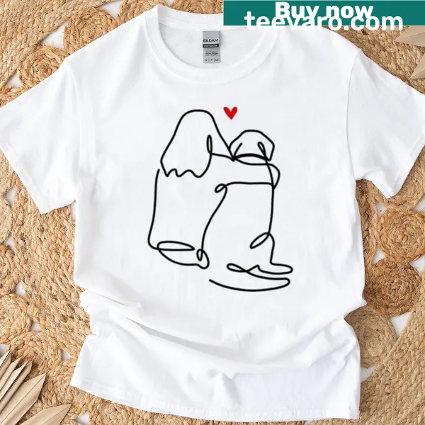 Line art T-shirt featuring a girl and her dog illustration
