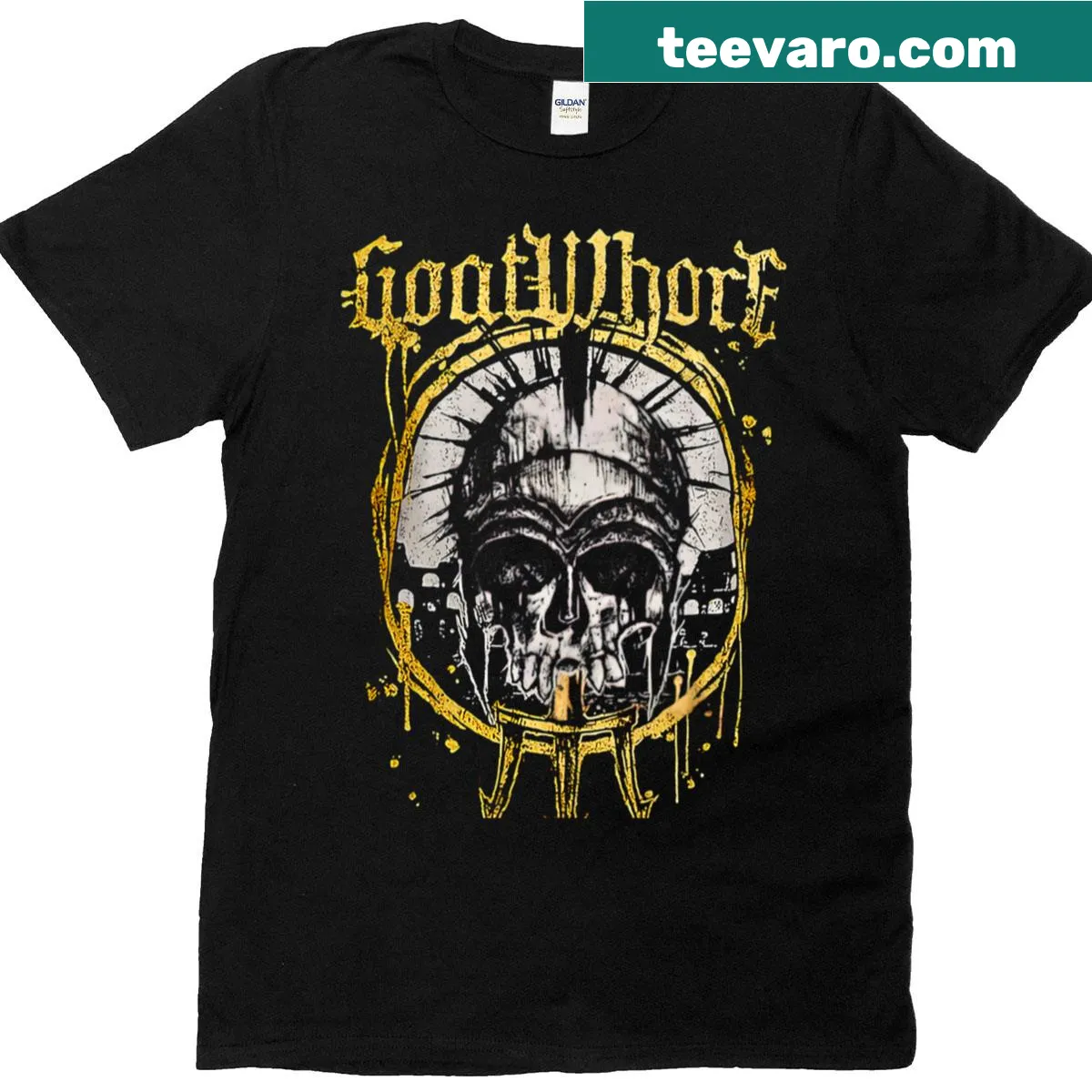 Vintage distressed Goatwhore T-shirt with dark artistic graphic — on a men's t-shirt