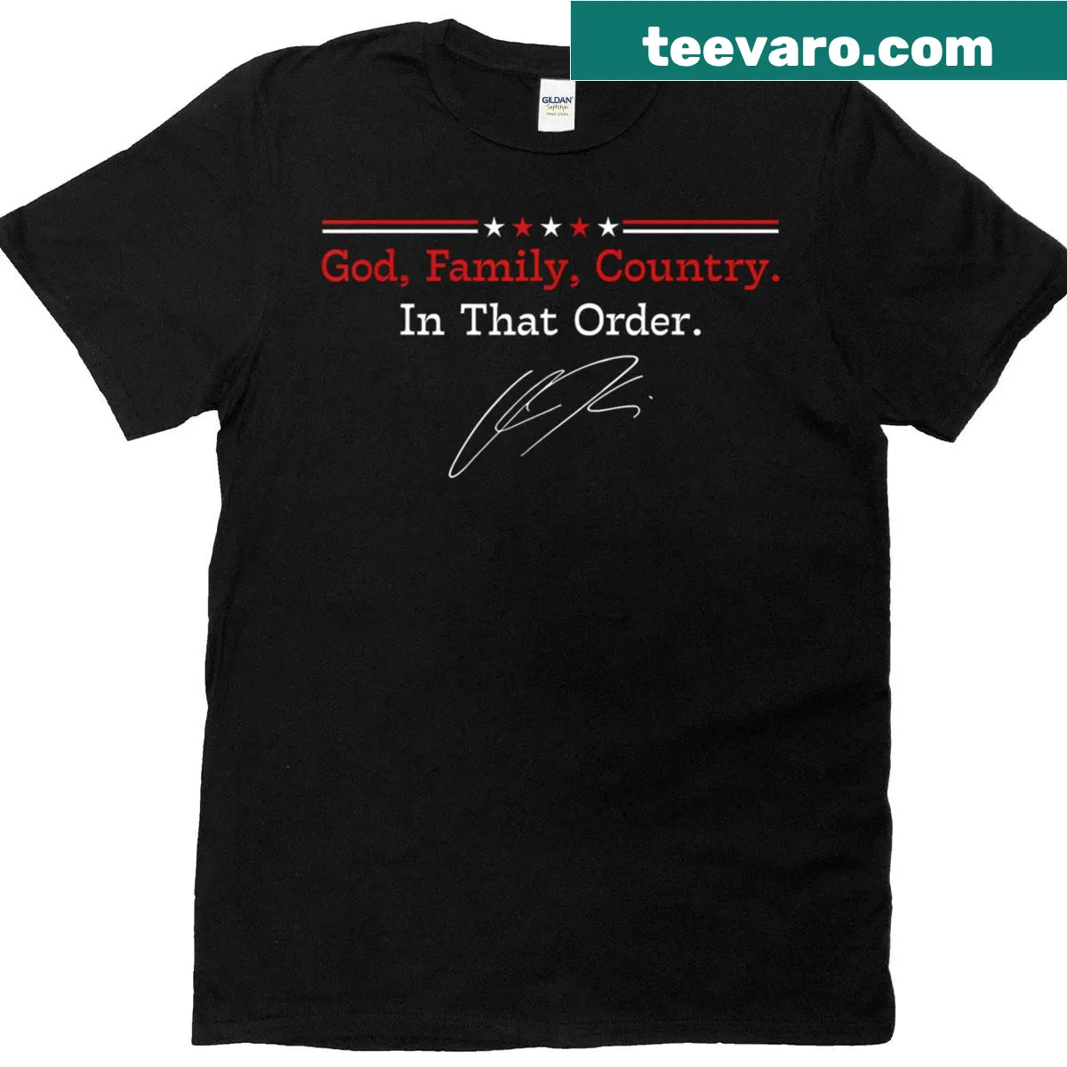 God Family Country T-shirt with bold typography design — on a men's t-shirt