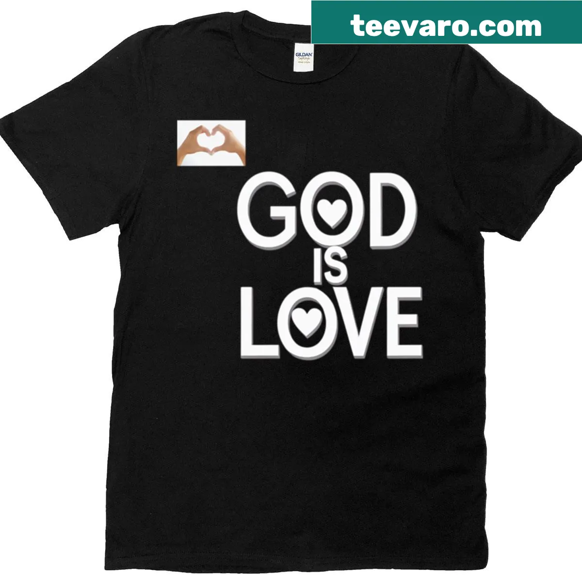 God Is Love typography t-shirt for faith expression — on a men's t-shirt