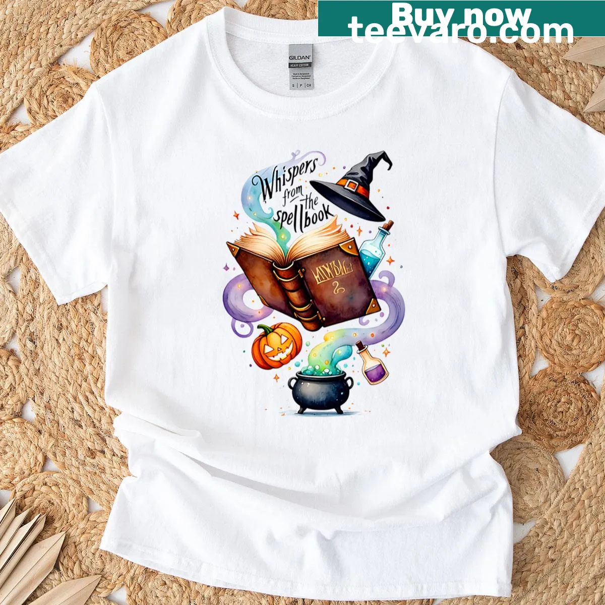 T-shirt with whimsical cauldron design for Halloween — on a men's t-shirt