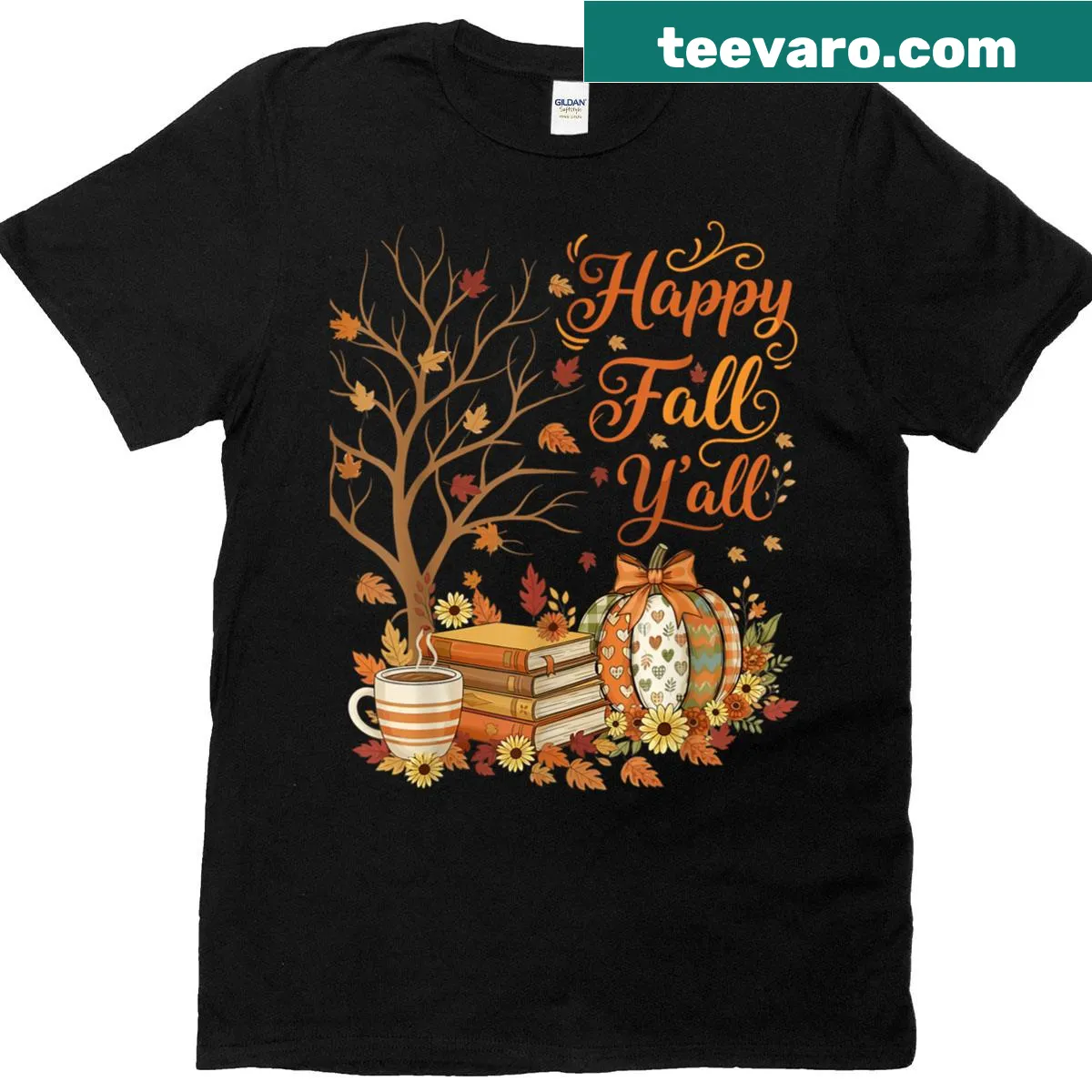 Floral pumpkin design celebrating autumn on a t-shirt — on a men's t-shirt