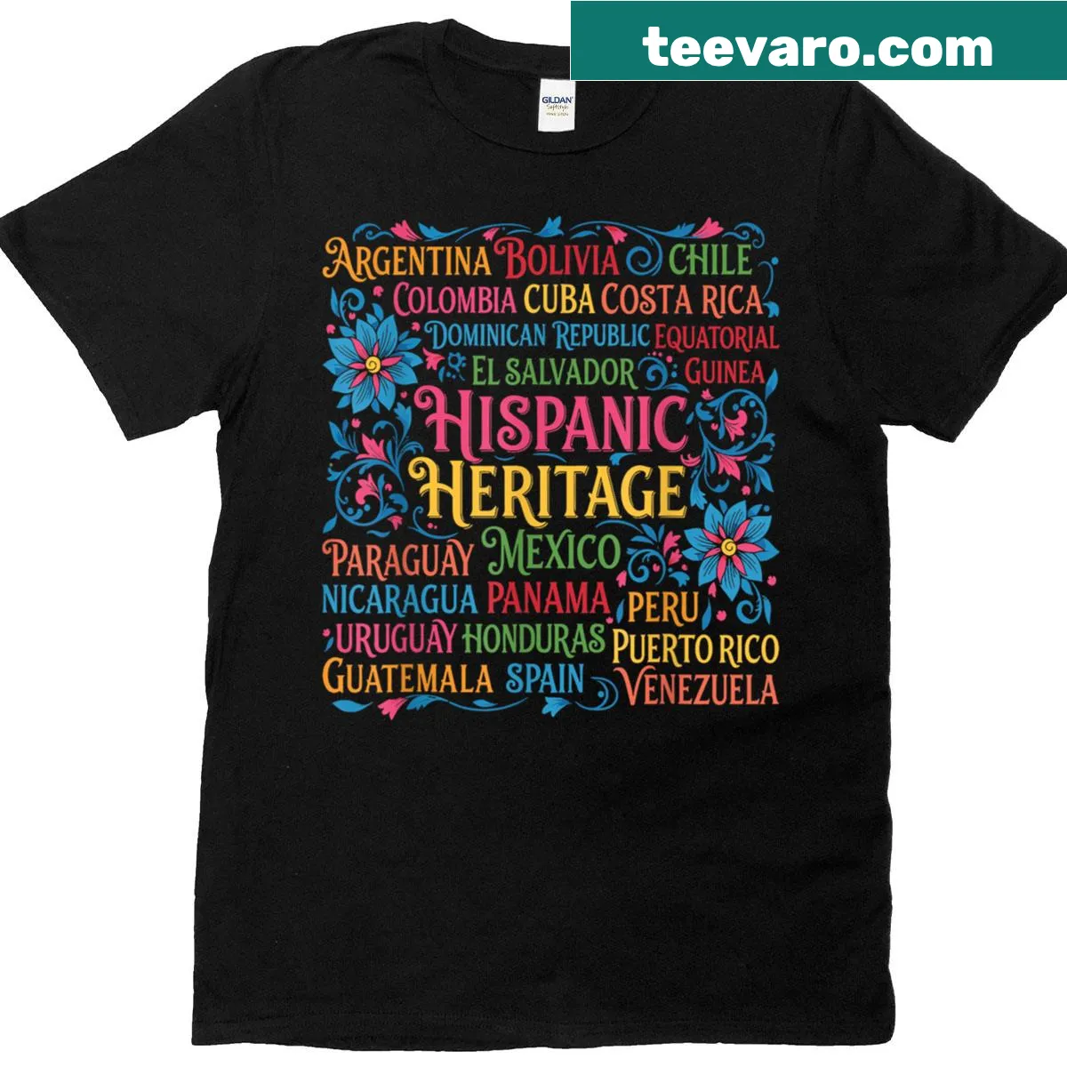 T-shirt featuring flags of Hispanic countries for Hispanic Heritage Month — on a men's t-shirt