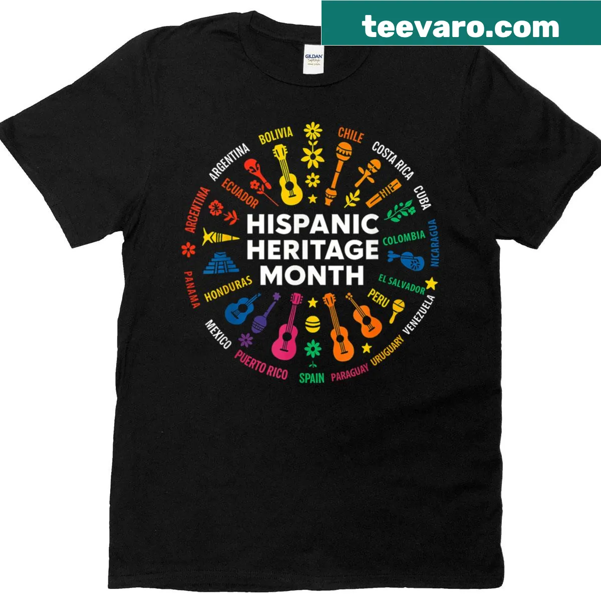Hispanic Heritage Month t-shirt with flags of Latino countries — on a men's t-shirt