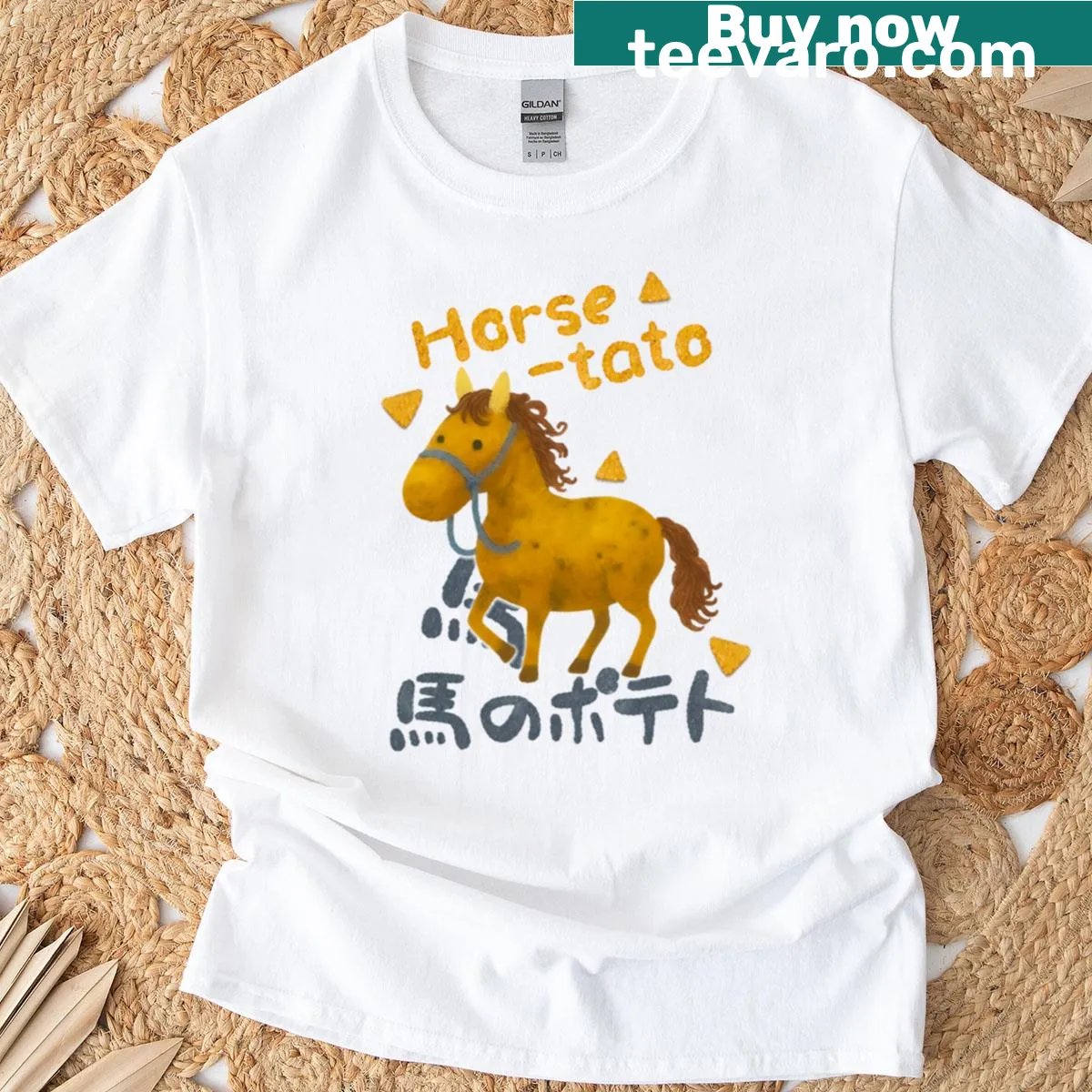 Kawaii cartoon potato horse design on a playful T-shirt — on a men's t-shirt