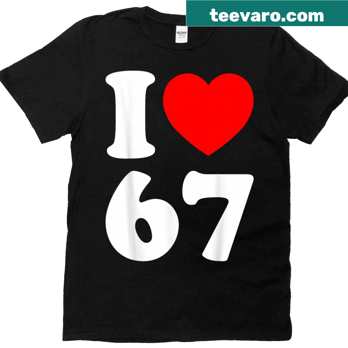 Funny T-shirt with 'I Heart 67' for birthday celebrations. — on a men's t-shirt
