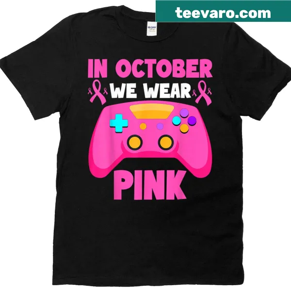 Youth T-shirt with pink text for Breast Cancer Awareness and gaming