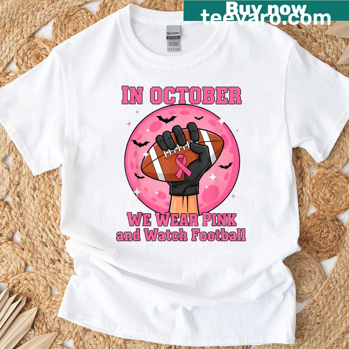 Breast Cancer Awareness teacher t-shirt with pink design — on a men's t-shirt