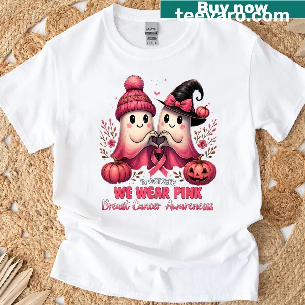Breast Cancer Awareness t-shirt with pink ghosts design