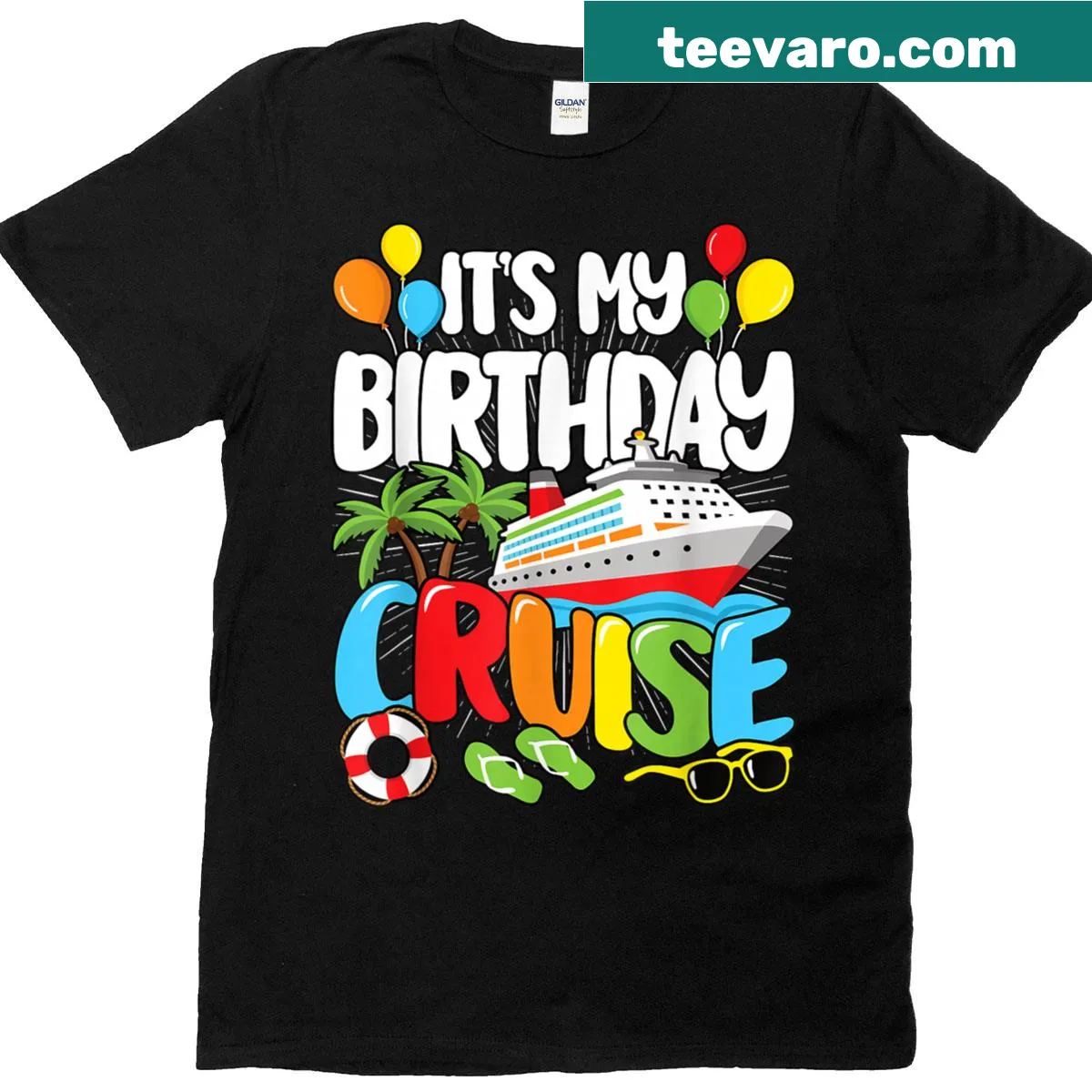 Funny birthday cruise design with playful graphics on t-shirt — on a men's t-shirt