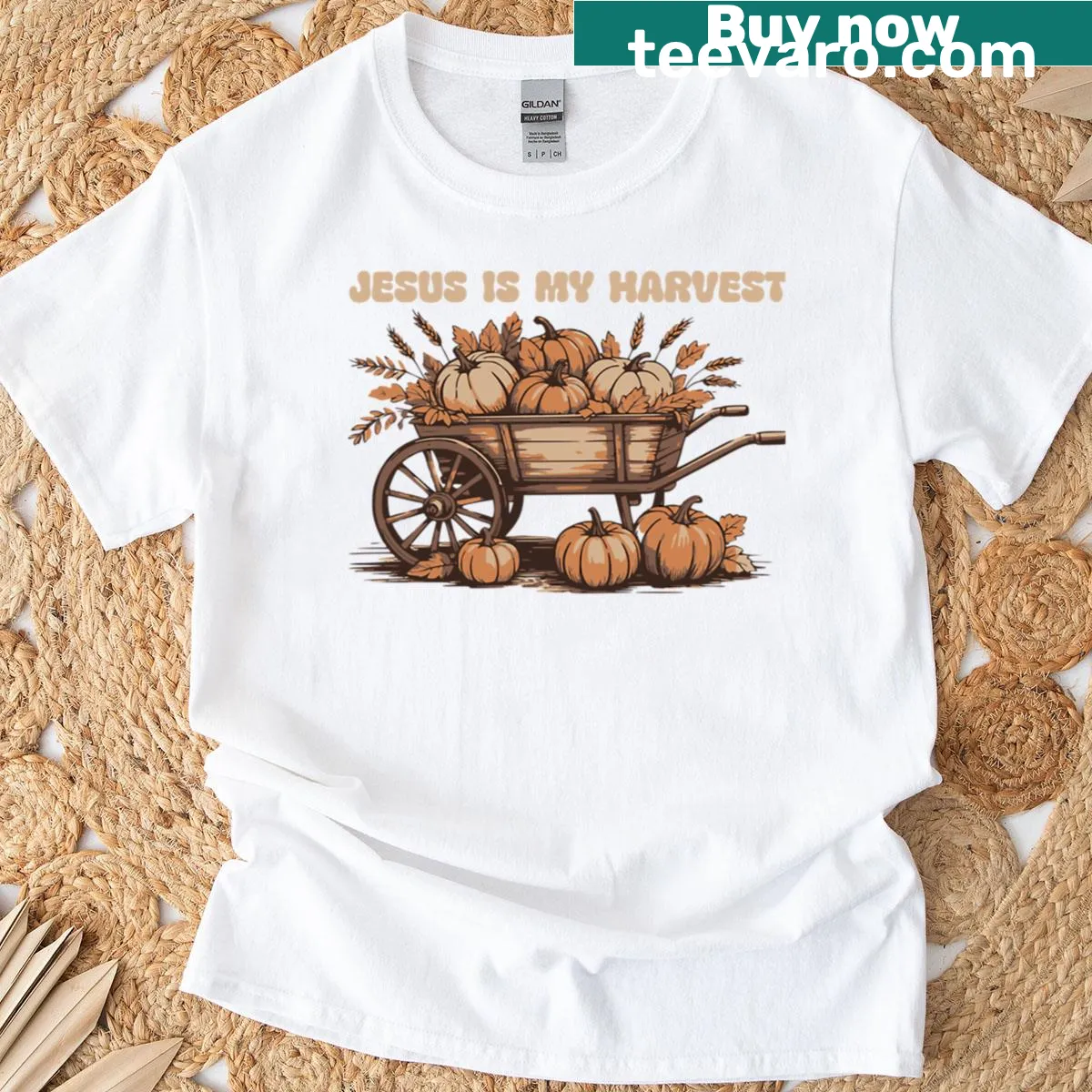 Harvest-themed Christian T-shirt with thoughtful design — on a men's t-shirt