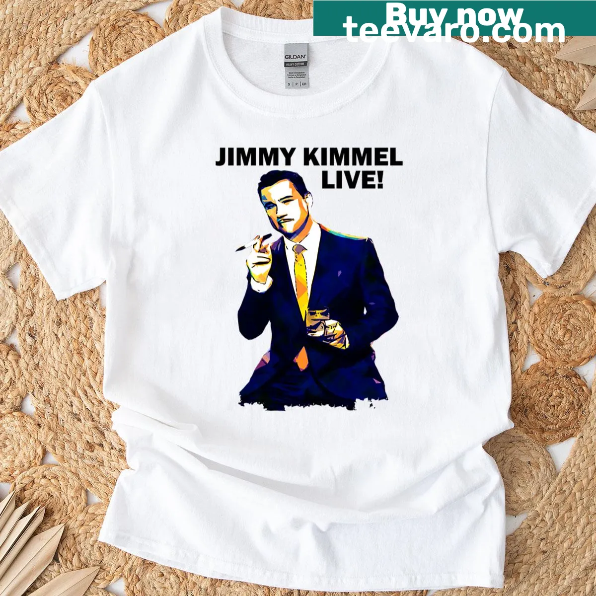 Typographic design honoring Jimmy Kimmel Live on a t-shirt — on a men's t-shirt