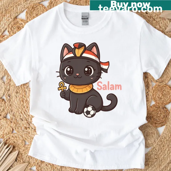 Adorable illustration of Bastet cat on t-shirt