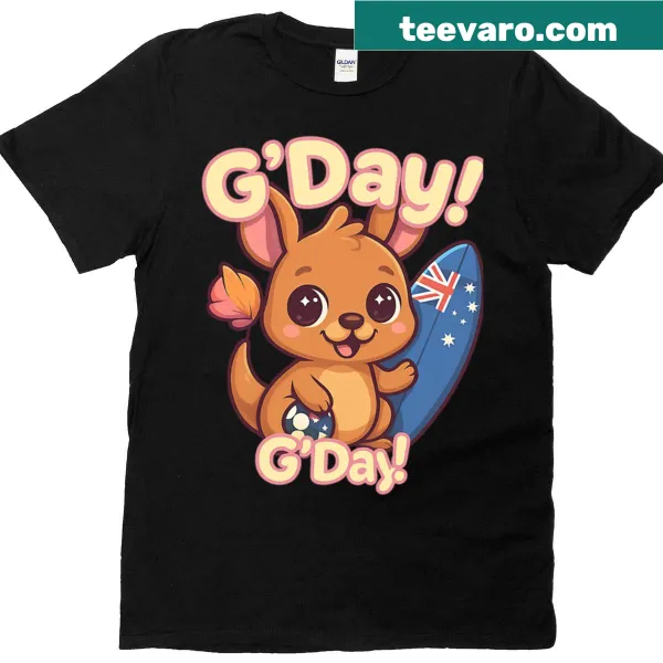 Cute cartoon kangaroo design with 'Gday' text for kids