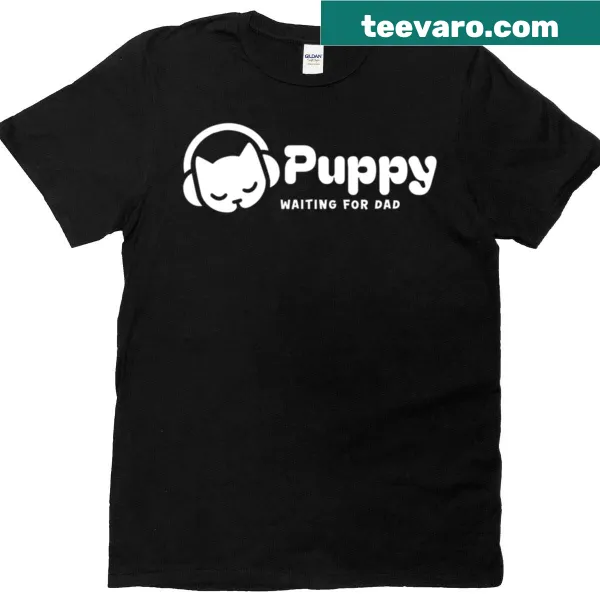 Cute cartoon puppy graphic waiting for dad, ideal for dog lovers