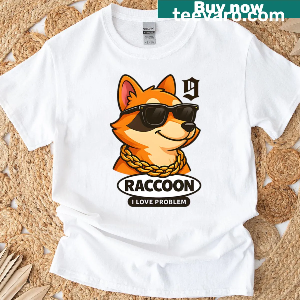 Cute t-shirt featuring an adorable kawaii raccoon graphic. — on a men's t-shirt