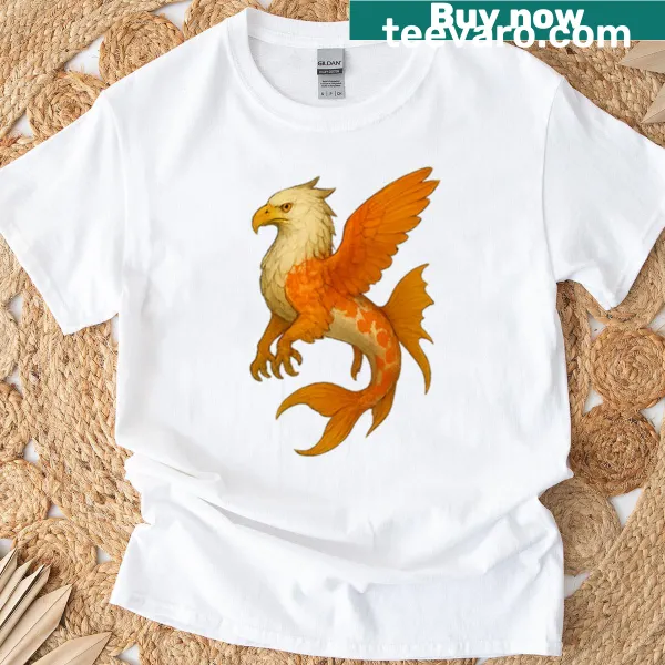 Illustration of a fish-scaled griffin on a fantasy-themed t-shirt