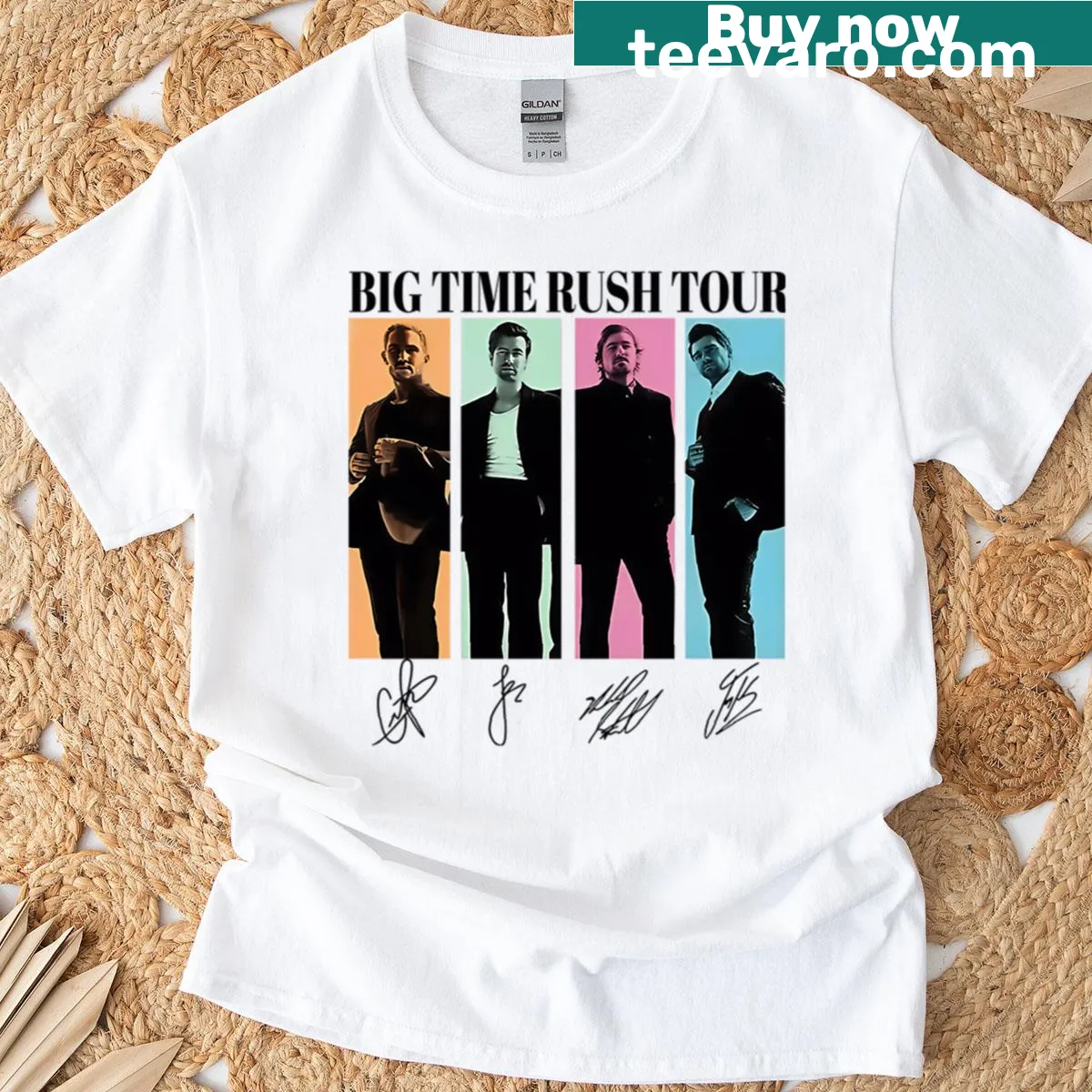 Vintage-style concert T-shirt featuring a music band logo — on a men's t-shirt