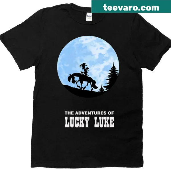 Cartoon graphic of Lucky Luke on a playful t-shirt.