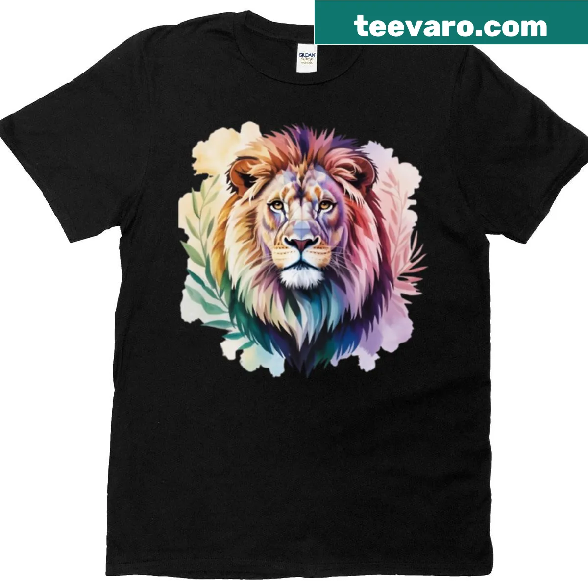 Watercolor lion design t-shirt showcasing majestic artwork — on a men's t-shirt