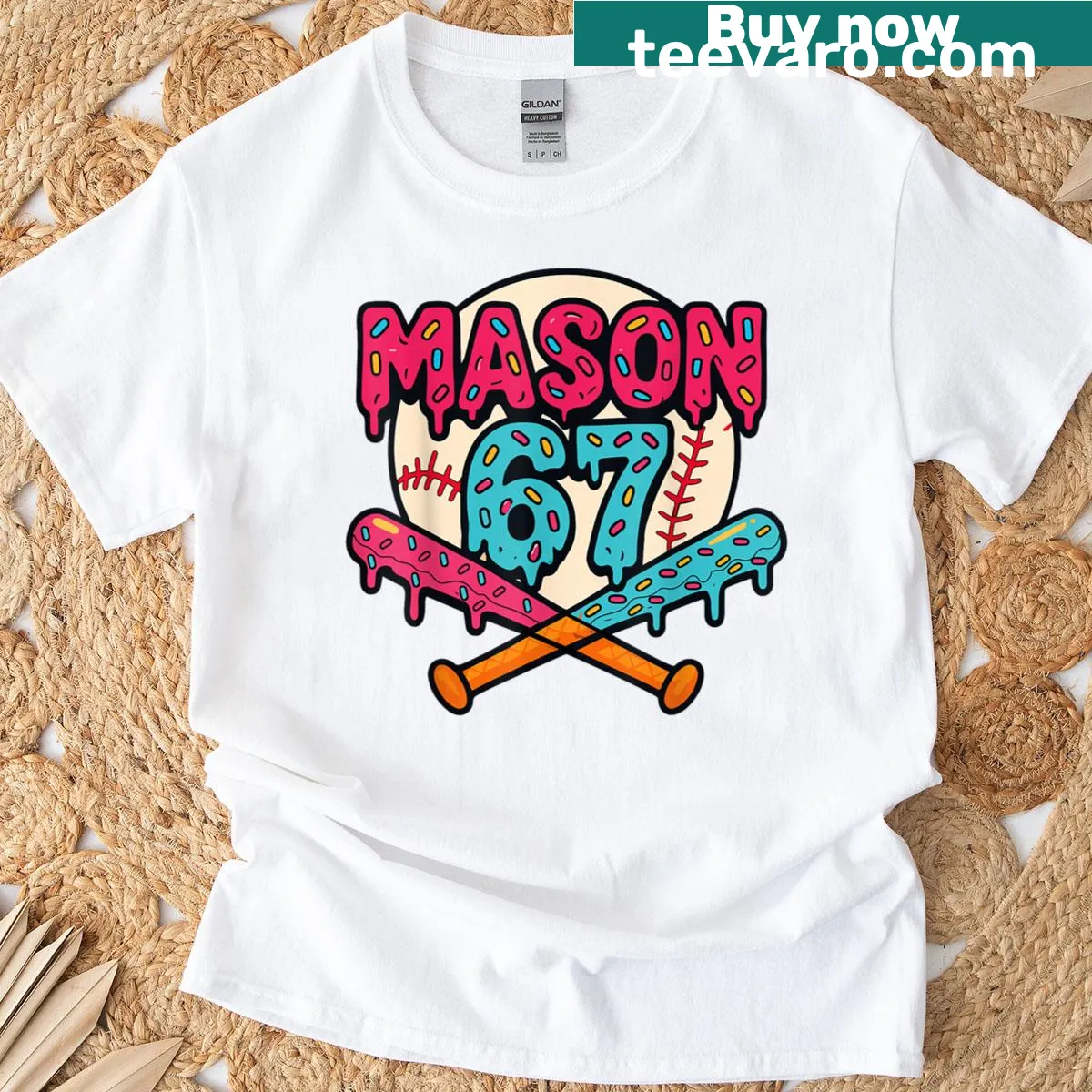 Funny graphic T-shirt with ice cream drip and baseball theme — on a men's t-shirt