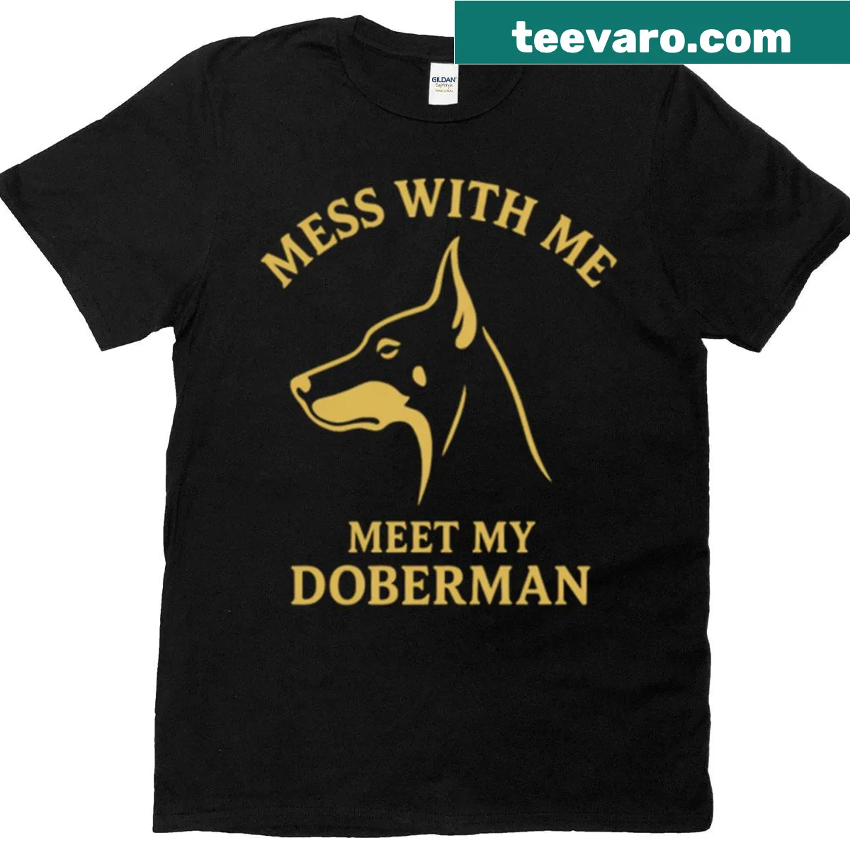Minimalist Doberman dog design T-shirt — on a men's t-shirt