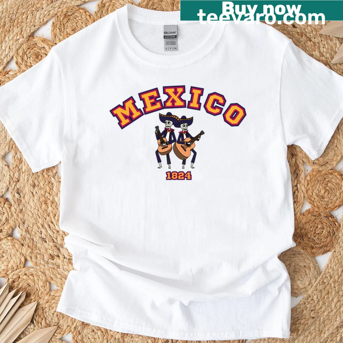 Mariachi design on a vintage-style Day of the Dead t-shirt — on a men's t-shirt