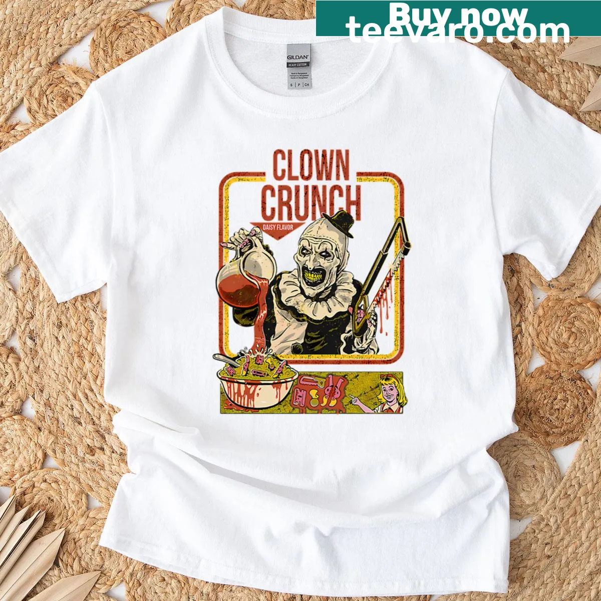 Vintage Halloween t-shirt with cartoon horror movie graphics — on a men's t-shirt