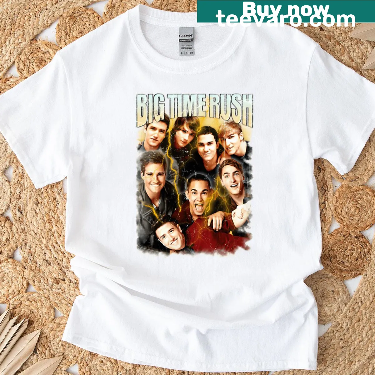 Vintage-style T-shirt featuring a band logo for young music fans — on a men's t-shirt