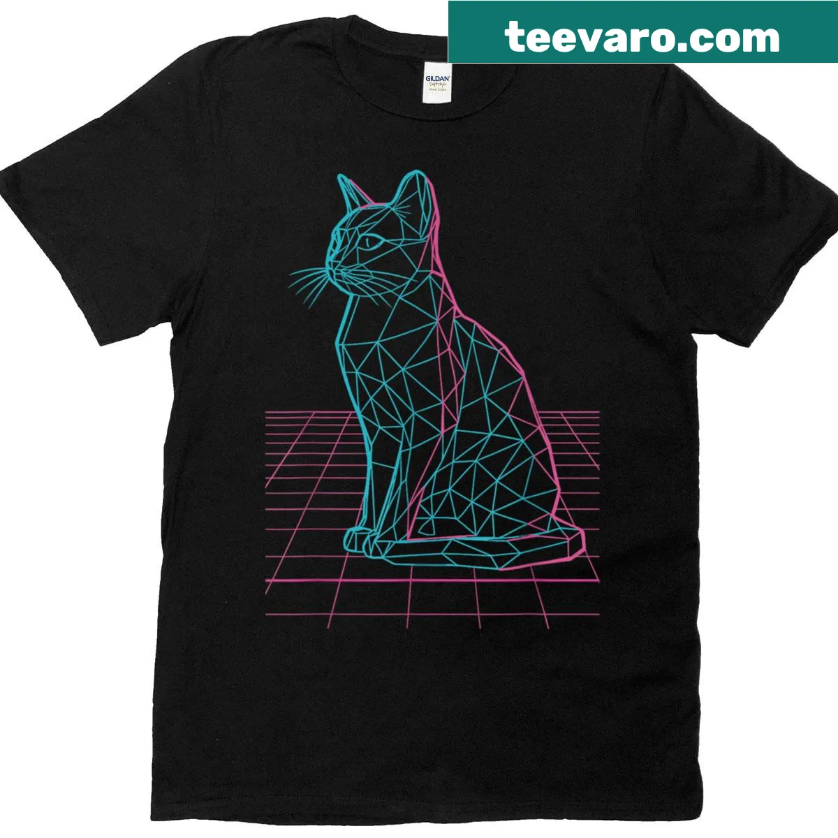 Funny Y2K cat graphic t-shirt — on a men's t-shirt
