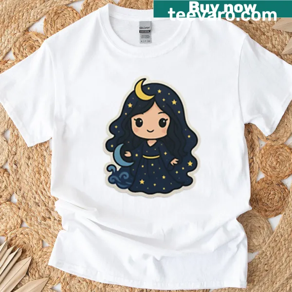 Chibi character Nyx graphic on a fantasy-themed t-shirt