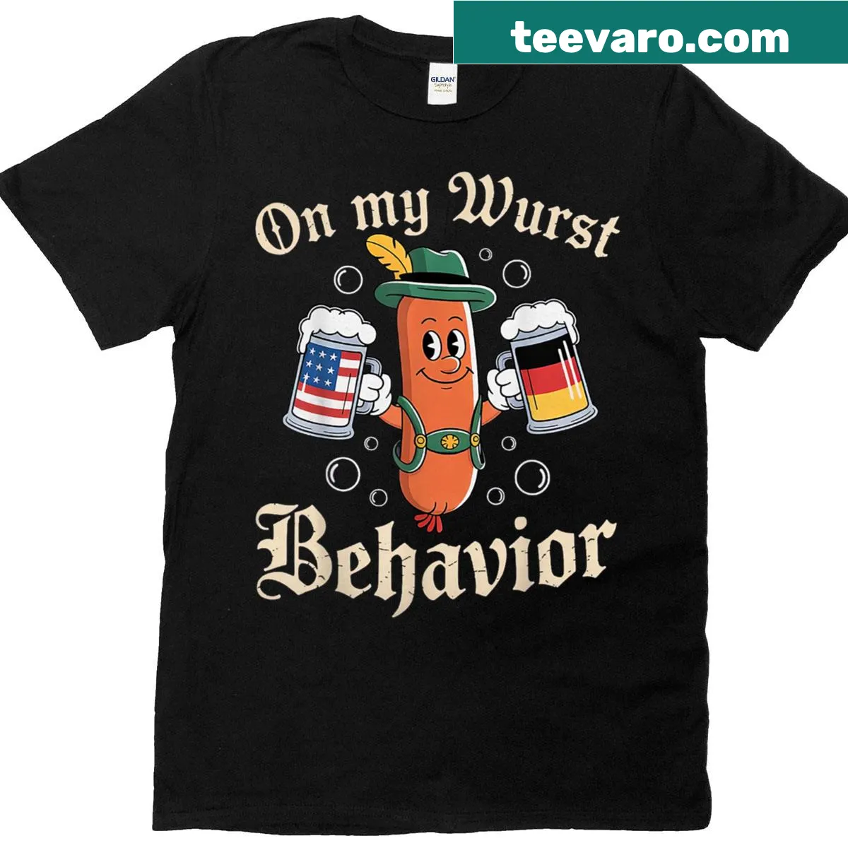 Funny Oktoberfest t-shirt with humorous illustration — on a men's t-shirt