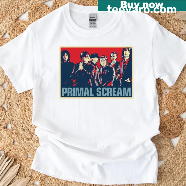 Graphic t-shirt featuring the Primal Scream band logo
