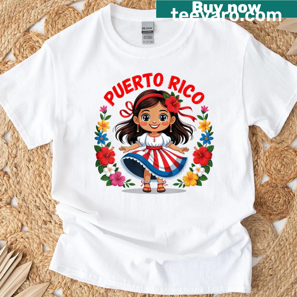 Puerto Rican culture pride t-shirt with a traditional dress design — on a men's t-shirt