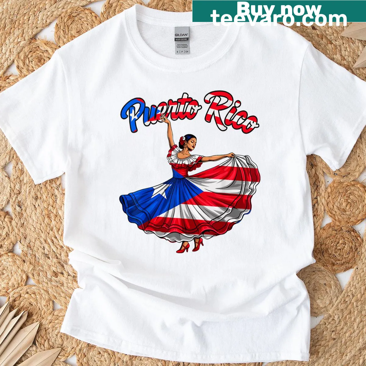 Illustration of the Puerto Rican flag on a women's t-shirt — on a men's t-shirt