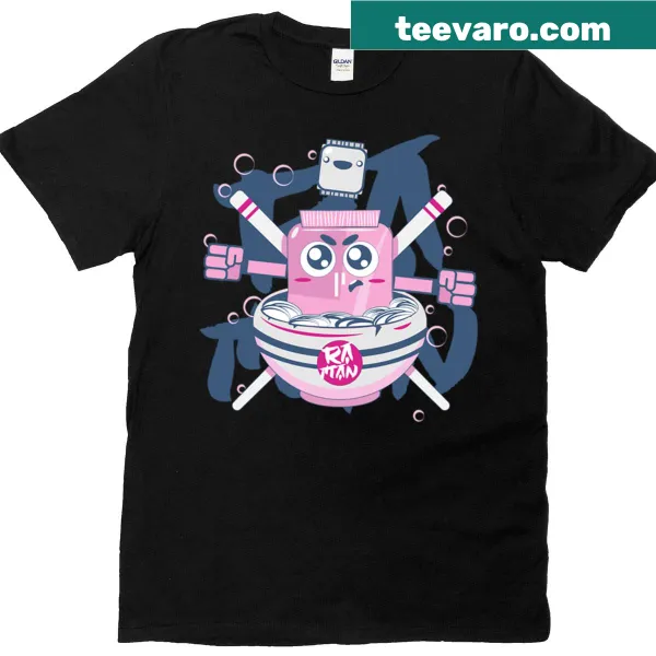 Kawaii robot enjoying noodles illustration T-shirt