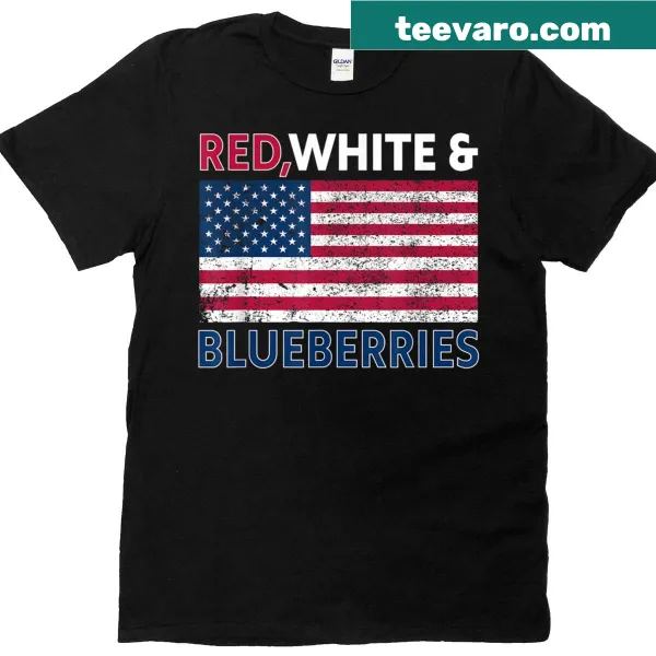 Patriotic T-shirt featuring a playful red, white, and blueberries design