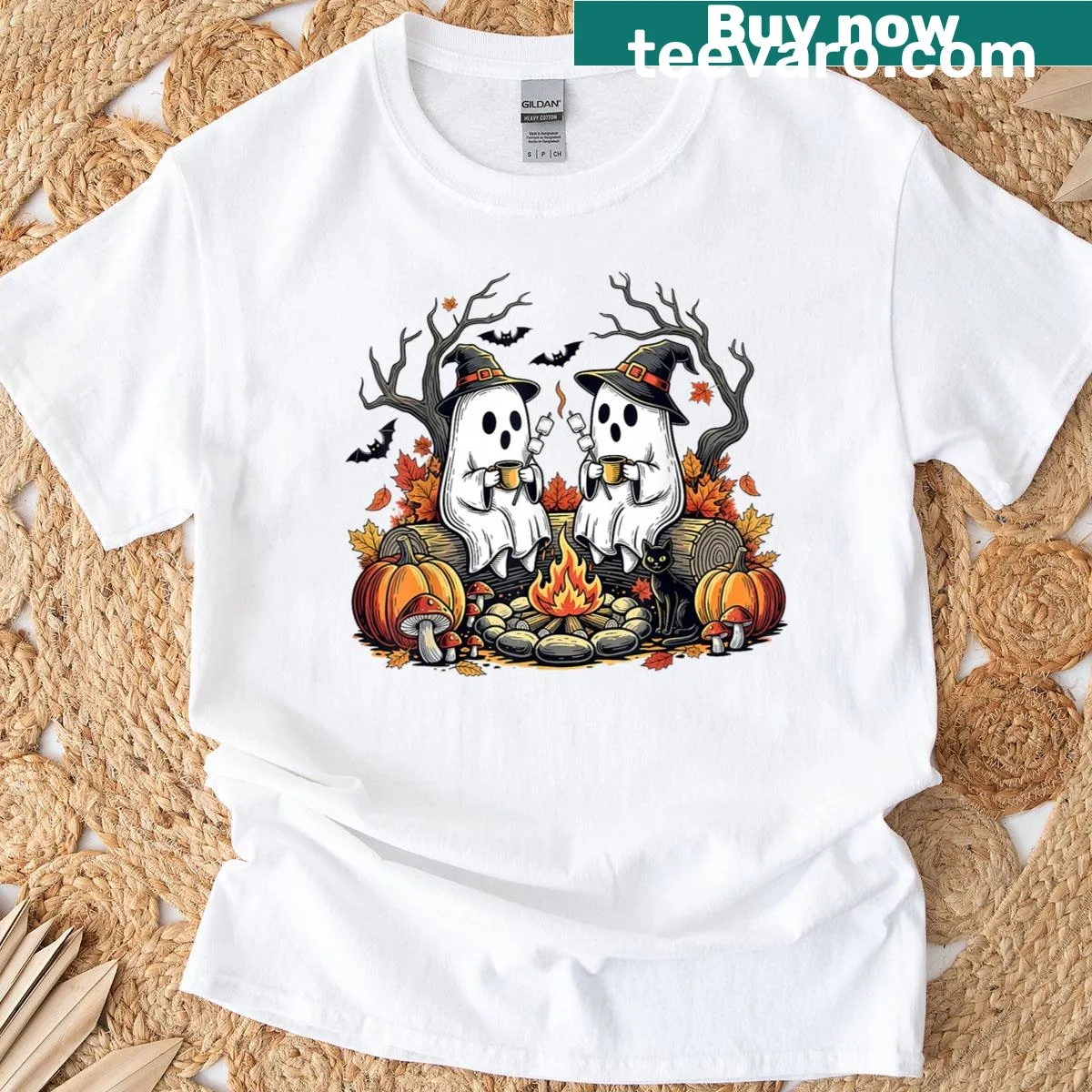 Cute retro ghost graphic t-shirt for Halloween and spooky season. — on a men's t-shirt
