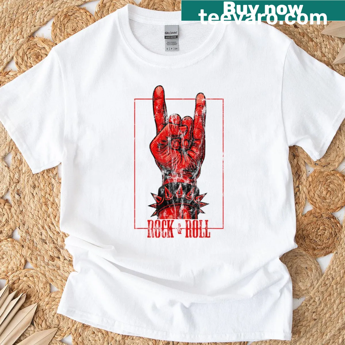 Rock 'n' roll themed concert t-shirt with playful design — on a men's t-shirt