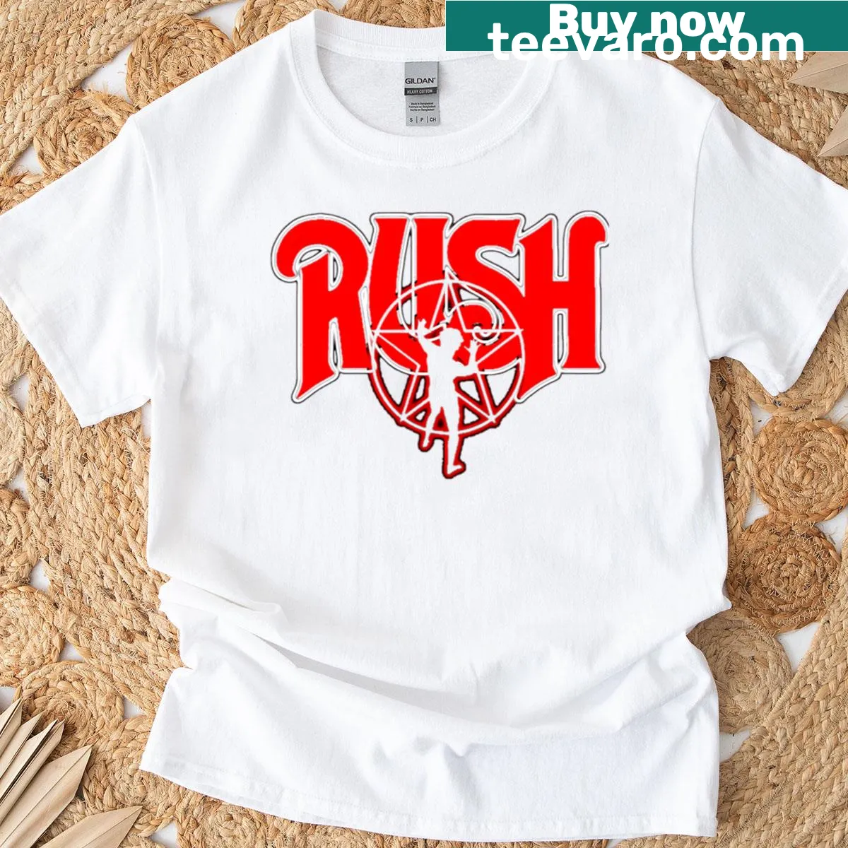 Vintage rock band t-shirt featuring bold lettering — on a men's t-shirt