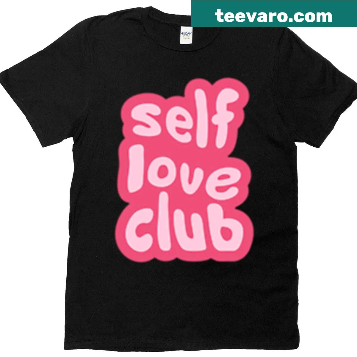 T-shirt with hand-lettered 'Self Love Club' in bubble letters — on a men's t-shirt