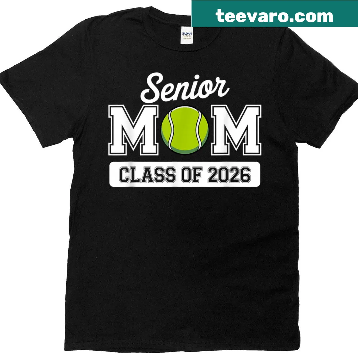 Proud Senior Mom Tennis Class of 2026 t-shirt with sport-themed typography — on a men's t-shirt